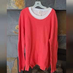 Cinq a Sept 100% Layered Coral and White Cashmere crew neck sweater medium
